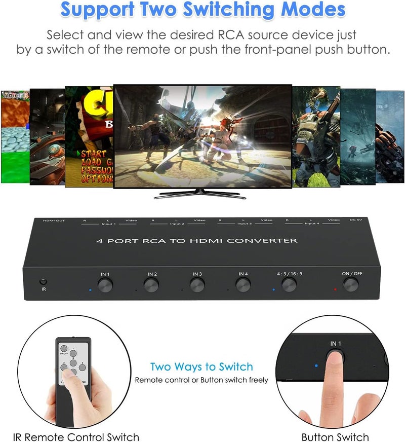 OseTub 4 Port RCA to HDMI Converter with UPGRADE TECHNOLOGY - Image 3